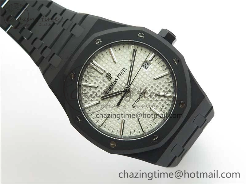 Royal Oak 41mm 15400 DLC ZF 1:1 Best Edition White Textured Dial on SS Bracelet A3120 (Free Box)