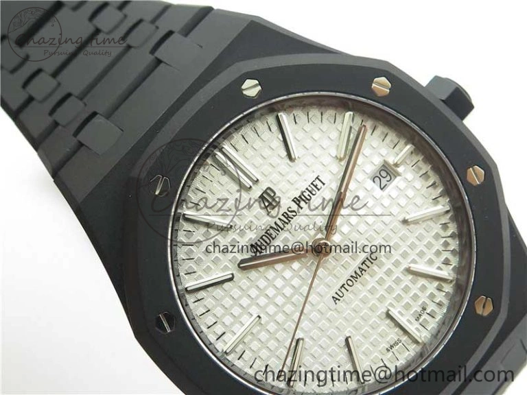 Royal Oak 41mm 15400 DLC ZF 1:1 Best Edition White Textured Dial on SS Bracelet A3120 (Free Box)