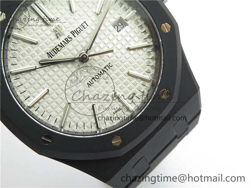 Royal Oak 41mm 15400 DLC ZF 1:1 Best Edition White Textured Dial on SS Bracelet A3120 (Free Box)