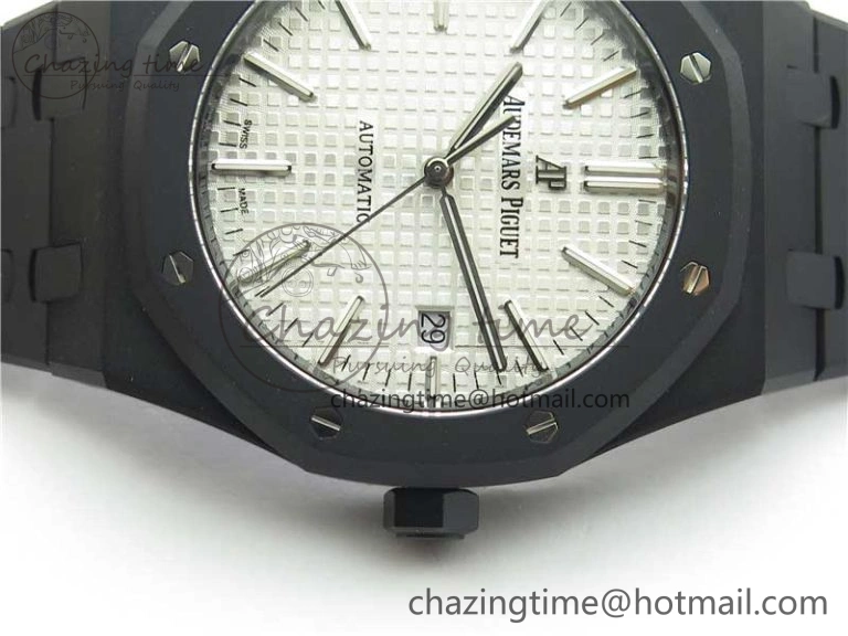 Royal Oak 41mm 15400 DLC ZF 1:1 Best Edition White Textured Dial on SS Bracelet A3120 (Free Box)