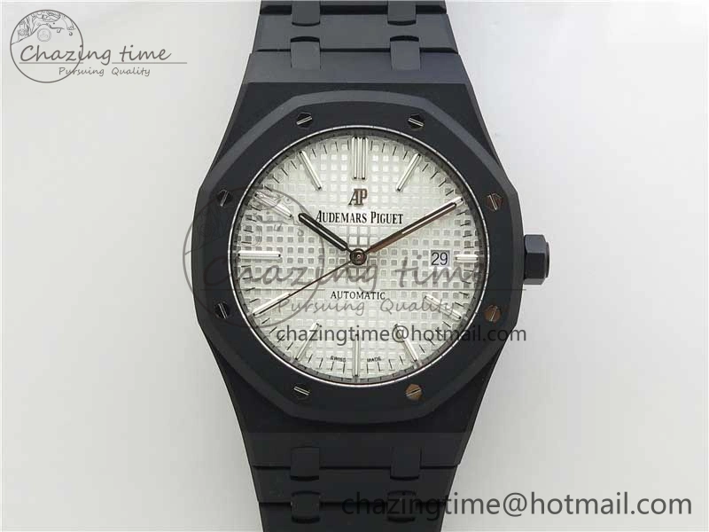 Royal Oak 41mm 15400 DLC ZF 1:1 Best Edition White Textured Dial on SS Bracelet A3120 (Free Box)