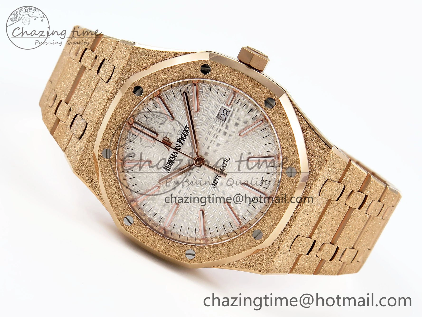 Royal Oak 41mm 15400 Frosted RG IPF 1:1 Best Edition White Textured Dial on RG Bracelet SA3120 Super Clone
