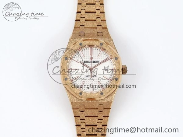 Royal Oak 41mm 15400 Frosted RG IPF 1:1 Best Edition White Textured Dial on RG Bracelet SA3120 Super Clone