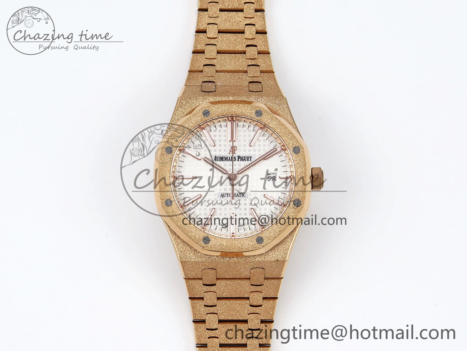 Royal Oak 41mm 15400 Frosted RG IPF 1:1 Best Edition White Textured Dial on RG Bracelet SA3120 Super Clone