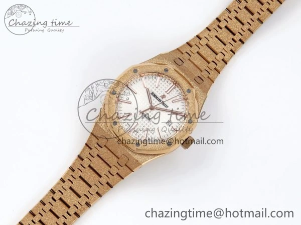 Royal Oak 41mm 15400 Frosted RG IPF 1:1 Best Edition White Textured Dial on RG Bracelet SA3120 Super Clone