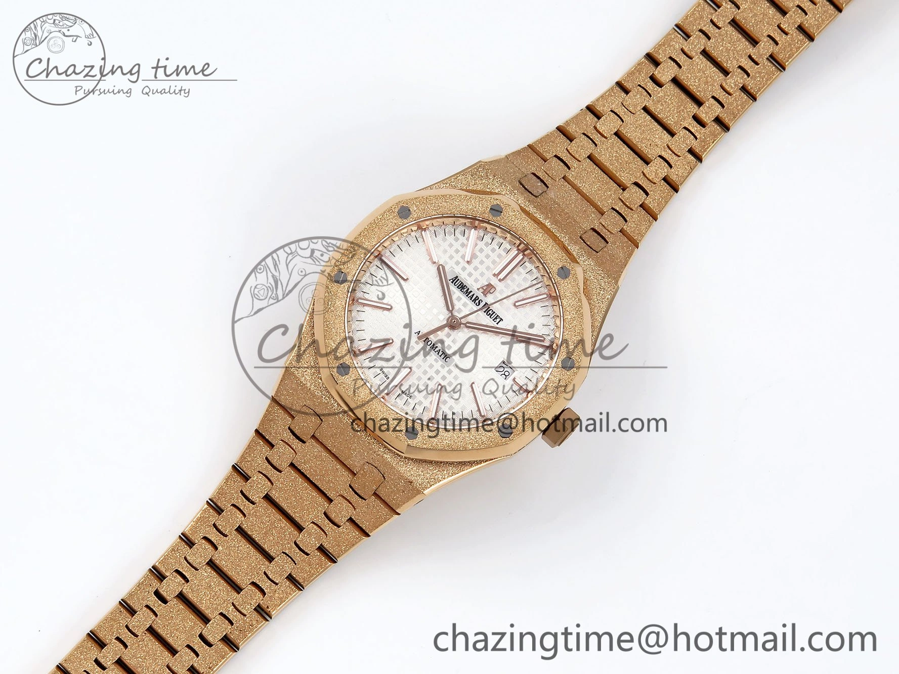 Royal Oak 41mm 15400 Frosted RG IPF 1:1 Best Edition White Textured Dial on RG Bracelet SA3120 Super Clone