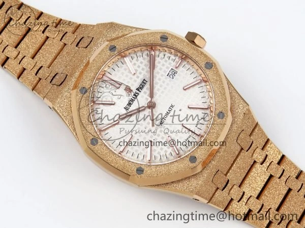 Royal Oak 41mm 15400 Frosted RG IPF 1:1 Best Edition White Textured Dial on RG Bracelet SA3120 Super Clone