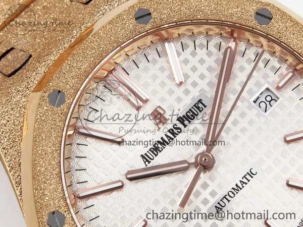 Royal Oak 41mm 15400 Frosted RG IPF 1:1 Best Edition White Textured Dial on RG Bracelet SA3120 Super Clone