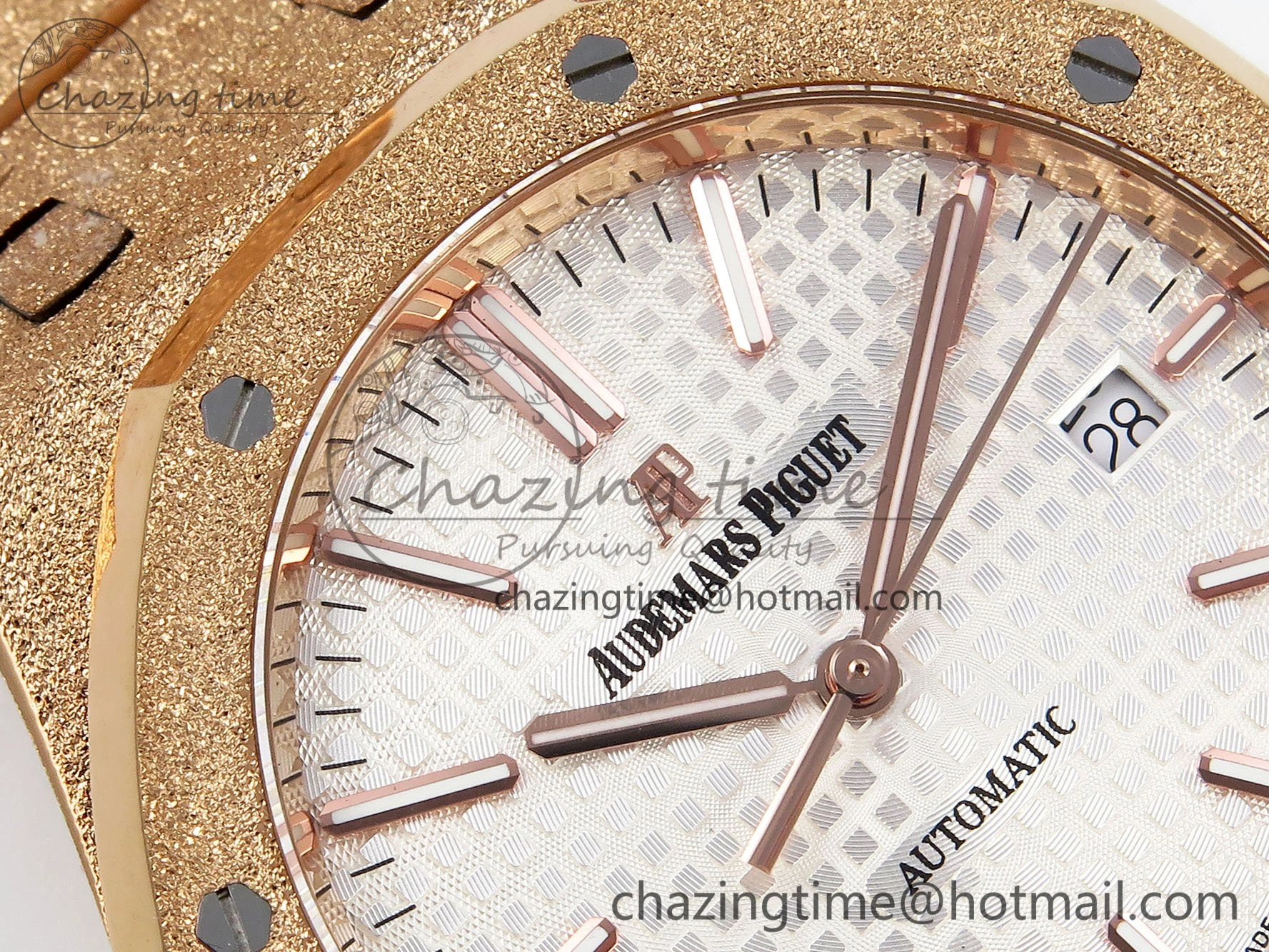 Royal Oak 41mm 15400 Frosted RG IPF 1:1 Best Edition White Textured Dial on RG Bracelet SA3120 Super Clone