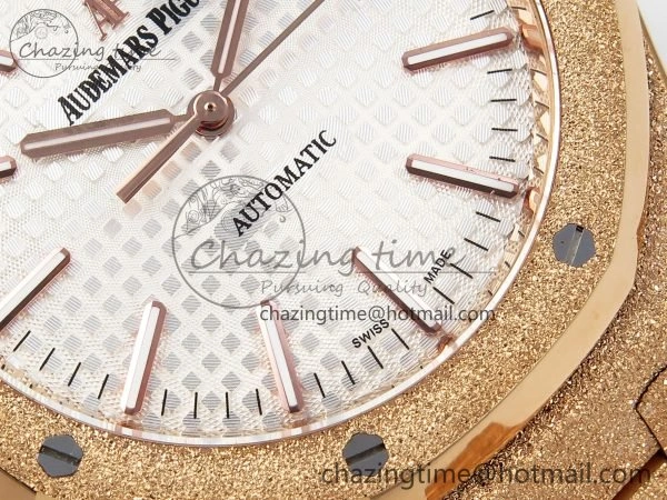 Royal Oak 41mm 15400 Frosted RG IPF 1:1 Best Edition White Textured Dial on RG Bracelet SA3120 Super Clone