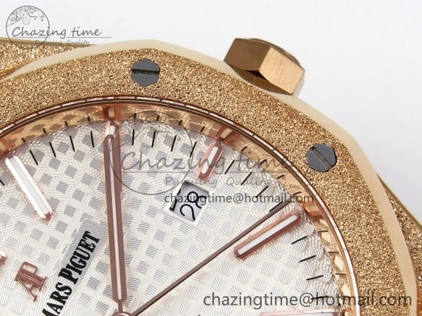 Royal Oak 41mm 15400 Frosted RG IPF 1:1 Best Edition White Textured Dial on RG Bracelet SA3120 Super Clone