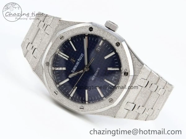 Royal Oak 41mm 15400 Frosted SS IPF 1:1 Best Edition Blue Textured Dial on SS Bracelet SA3120 Super Clone