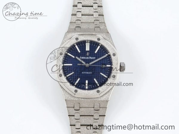 Royal Oak 41mm 15400 Frosted SS IPF 1:1 Best Edition Blue Textured Dial on SS Bracelet SA3120 Super Clone