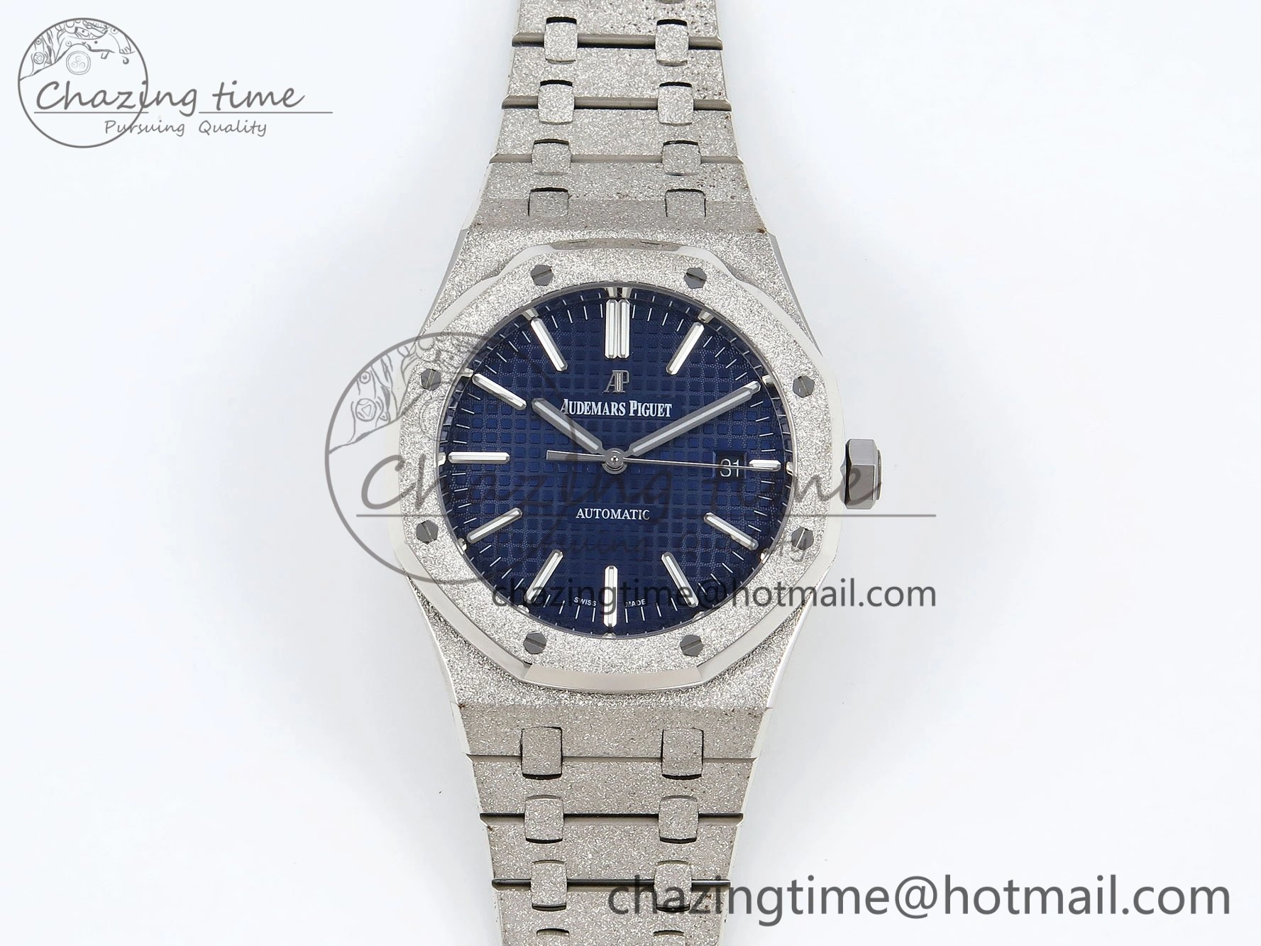 Royal Oak 41mm 15400 Frosted SS IPF 1:1 Best Edition Blue Textured Dial on SS Bracelet SA3120 Super Clone
