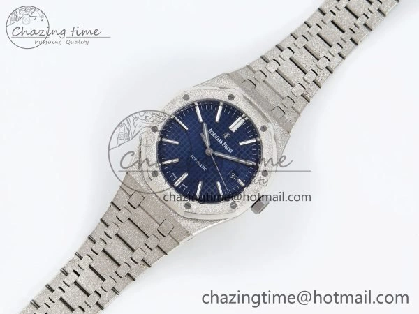 Royal Oak 41mm 15400 Frosted SS IPF 1:1 Best Edition Blue Textured Dial on SS Bracelet SA3120 Super Clone