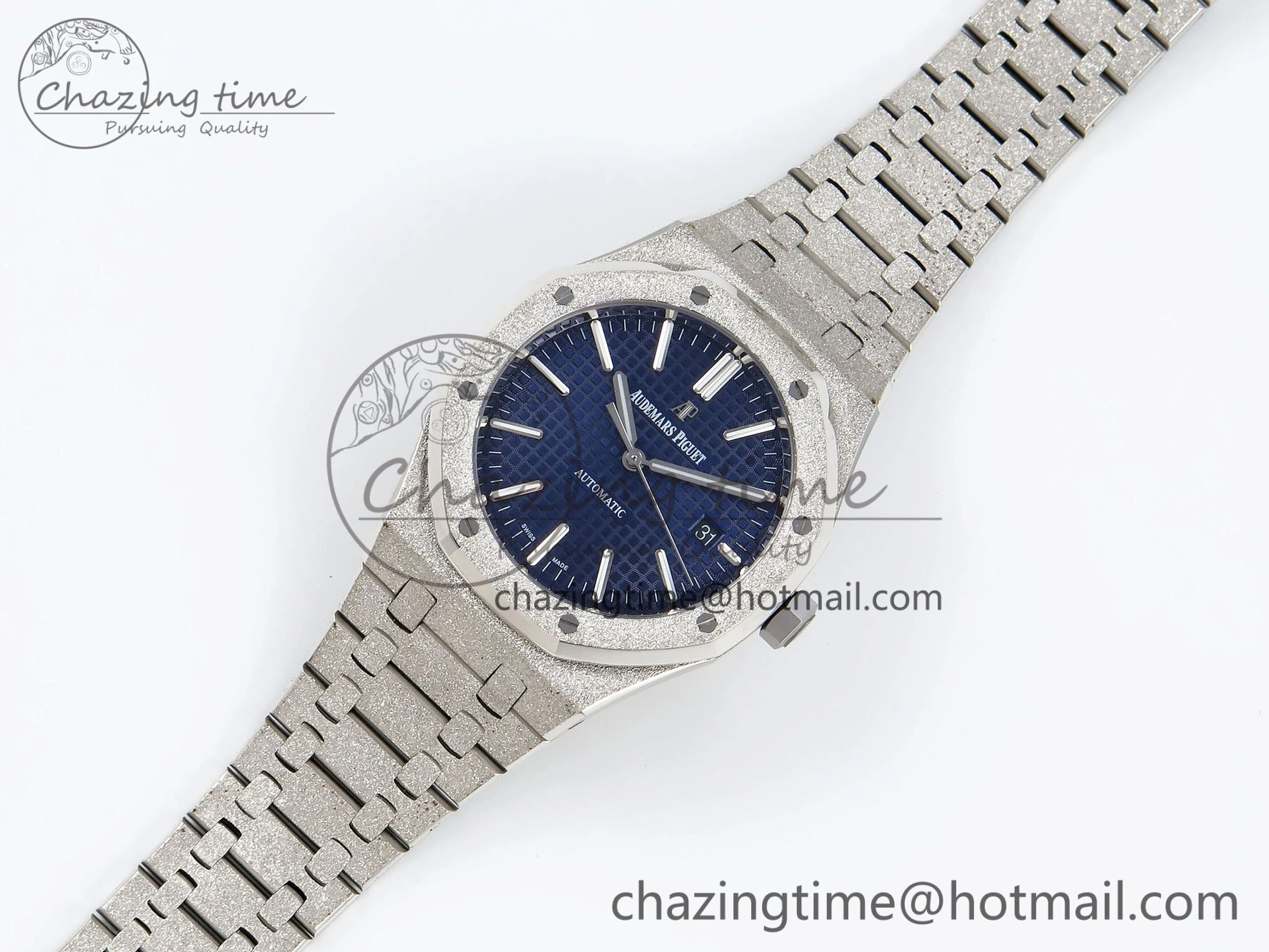 Royal Oak 41mm 15400 Frosted SS IPF 1:1 Best Edition Blue Textured Dial on SS Bracelet SA3120 Super Clone