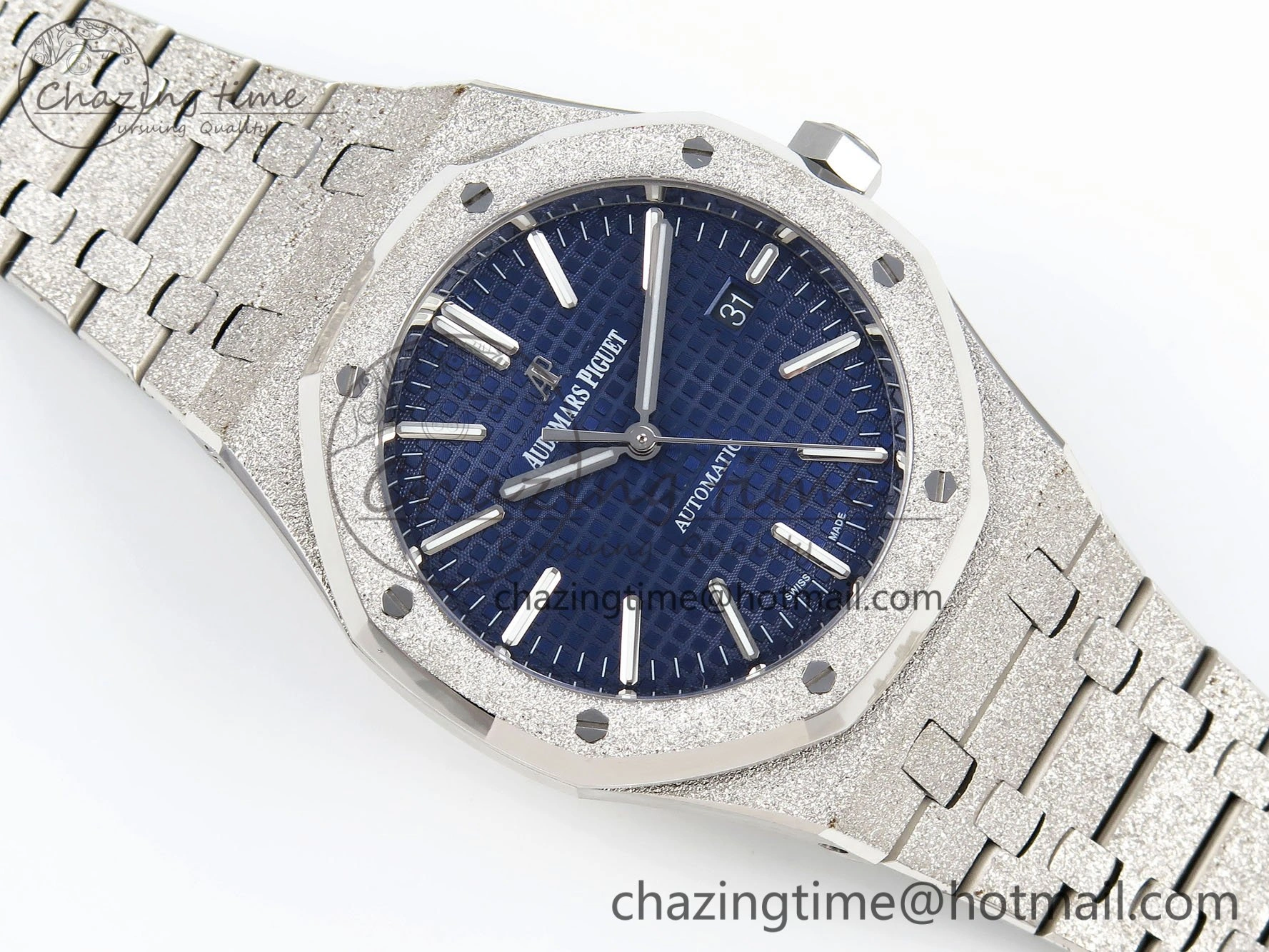 Royal Oak 41mm 15400 Frosted SS IPF 1:1 Best Edition Blue Textured Dial on SS Bracelet SA3120 Super Clone