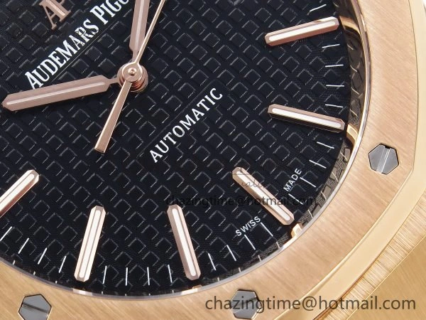 Royal Oak 41mm 15400 RG APSF 1:1 Best Edition Black Textured Dial on Black Leather Strap SA3120 Super Clone V3