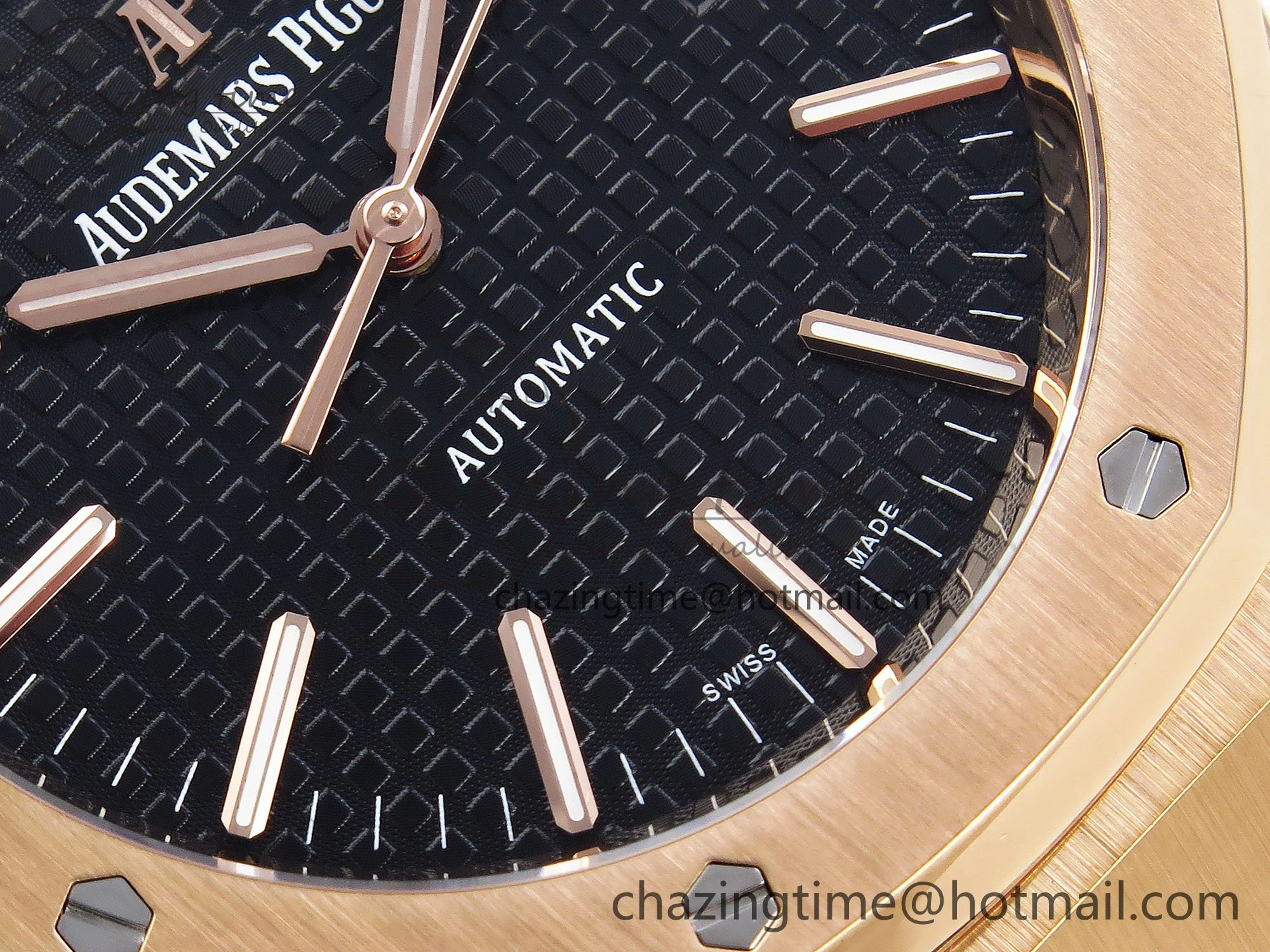 Royal Oak 41mm 15400 RG APSF 1:1 Best Edition Black Textured Dial on Black Leather Strap SA3120 Super Clone V3