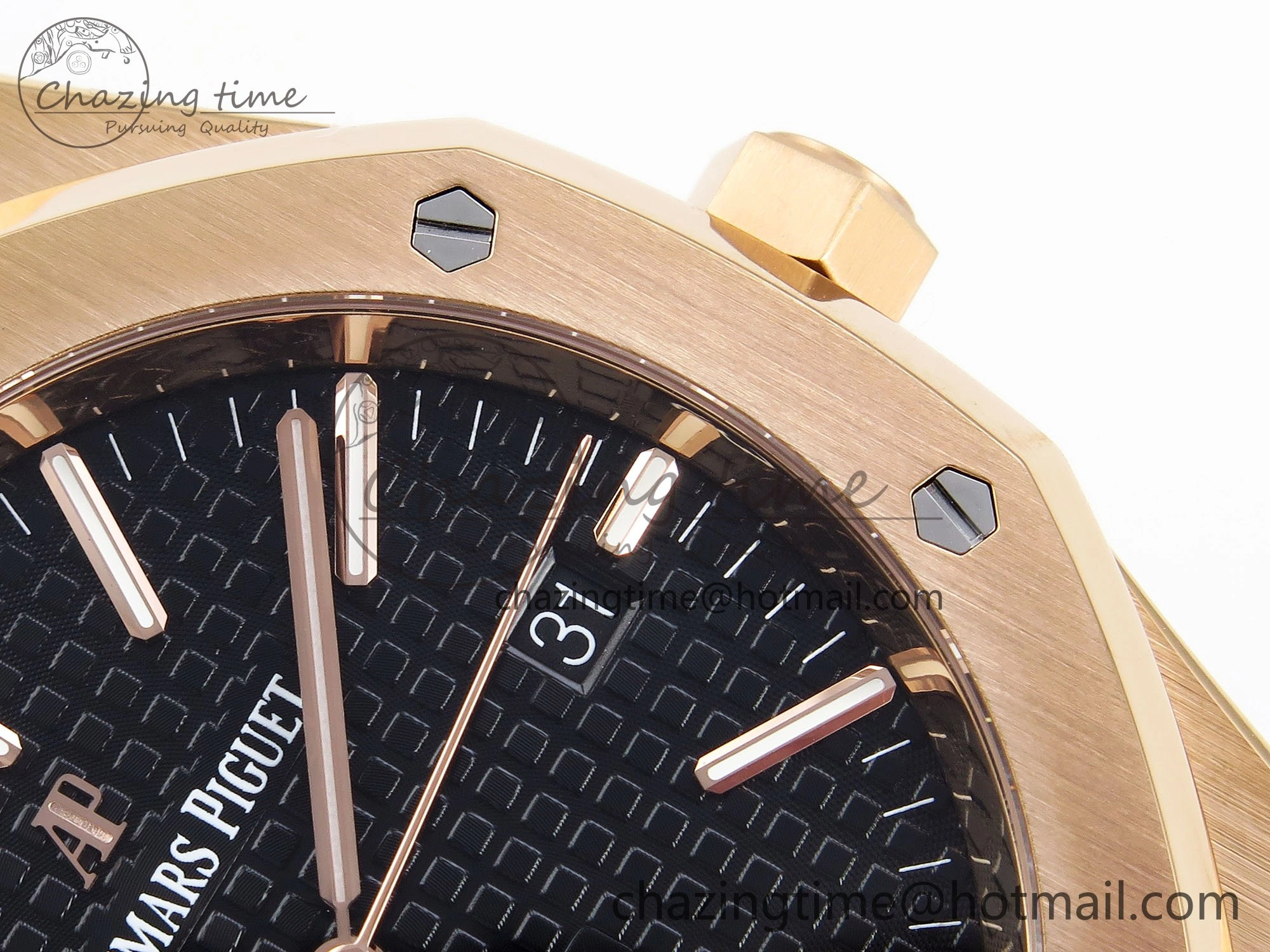 Royal Oak 41mm 15400 RG APSF 1:1 Best Edition Black Textured Dial on Black Leather Strap SA3120 Super Clone V3