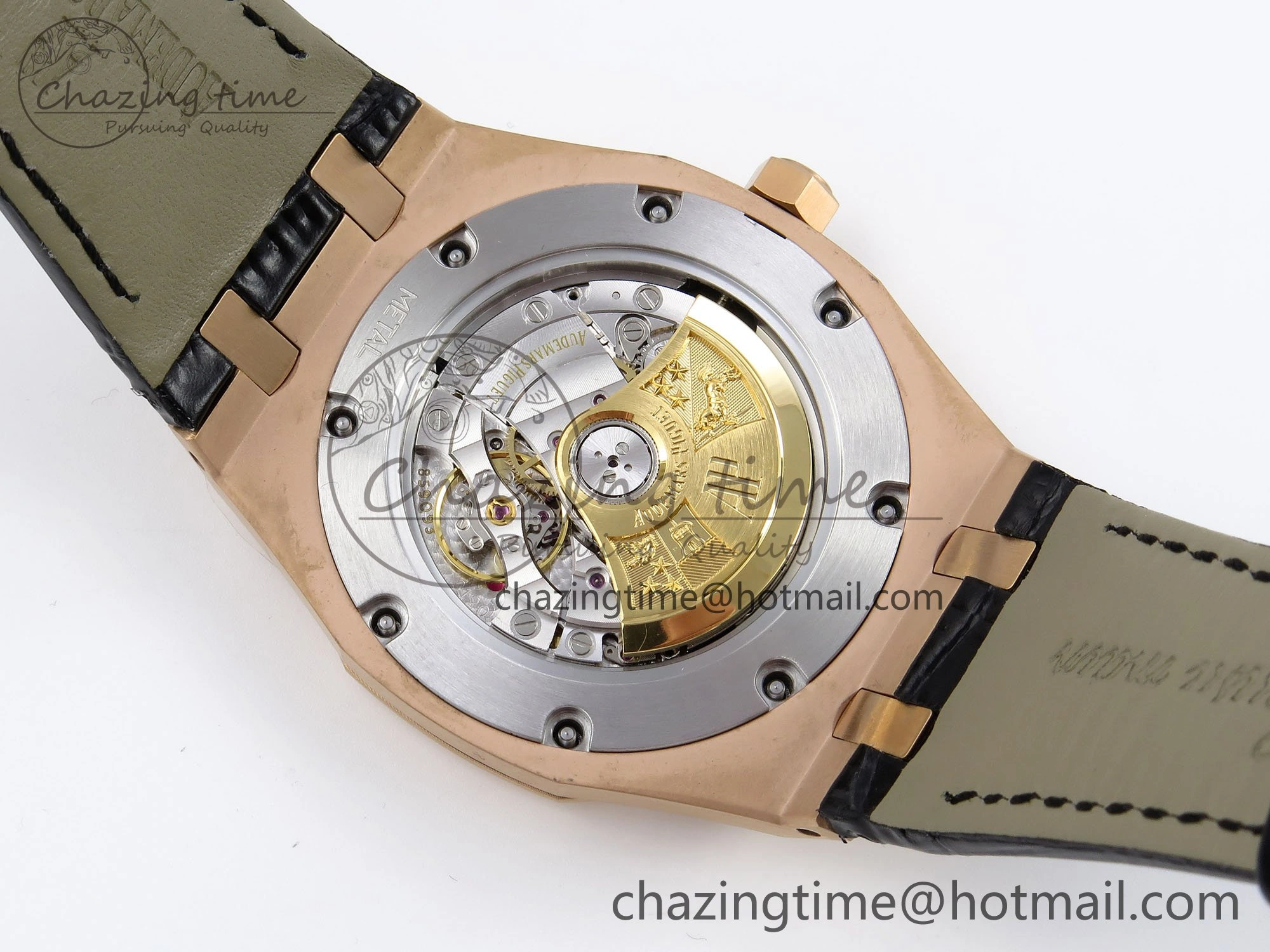 Royal Oak 41mm 15400 RG APSF 1:1 Best Edition Black Textured Dial on Black Leather Strap SA3120 Super Clone V3