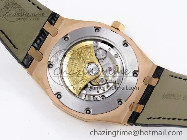 Royal Oak 41mm 15400 RG APSF 1:1 Best Edition Black Textured Dial on Black Leather Strap SA3120 Super Clone V3