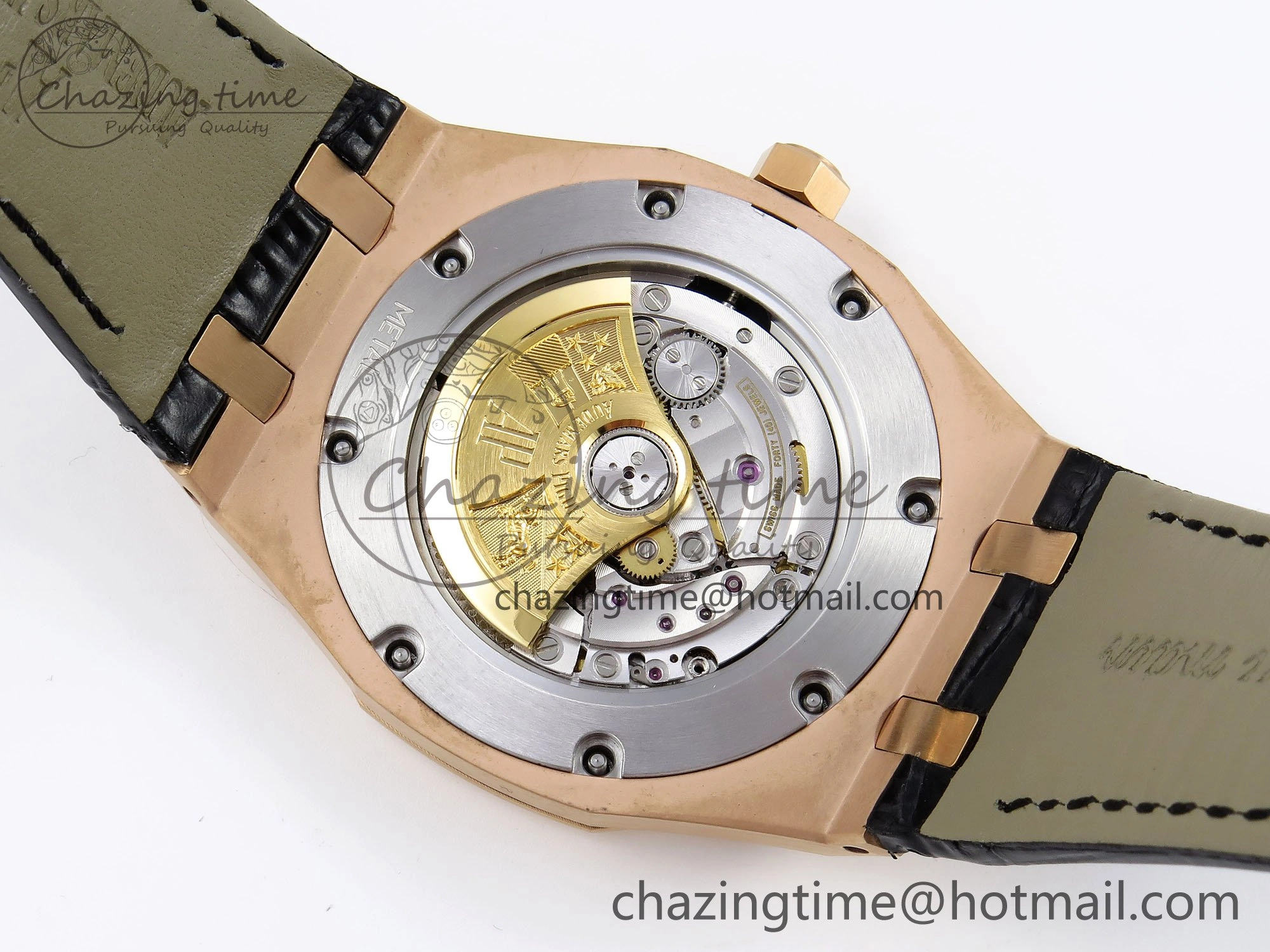 Royal Oak 41mm 15400 RG APSF 1:1 Best Edition Black Textured Dial on Black Leather Strap SA3120 Super Clone V3
