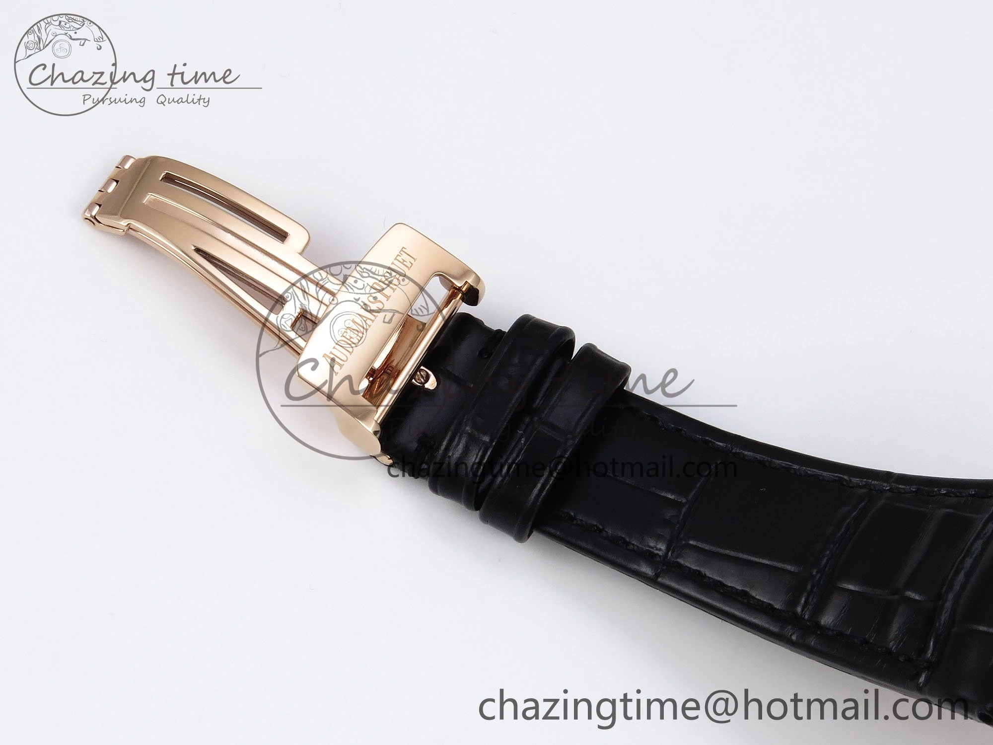Royal Oak 41mm 15400 RG APSF 1:1 Best Edition Black Textured Dial on Black Leather Strap SA3120 Super Clone V3
