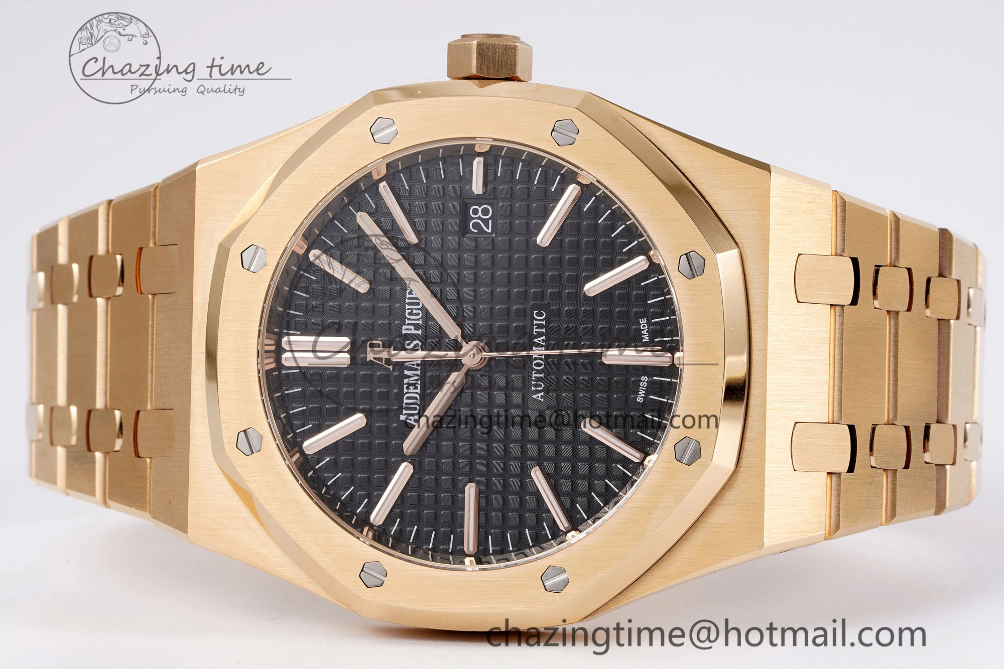 Royal Oak 41mm 15400 RG APSF 1:1 Best Edition Black Textured Dial on RG Bracelet SA3120 Super Clone V3