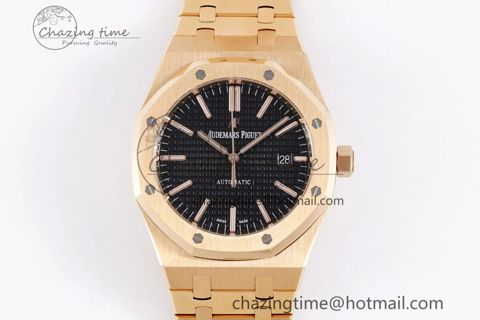 Royal Oak 41mm 15400 RG APSF 1:1 Best Edition Black Textured Dial on RG Bracelet SA3120 Super Clone V3