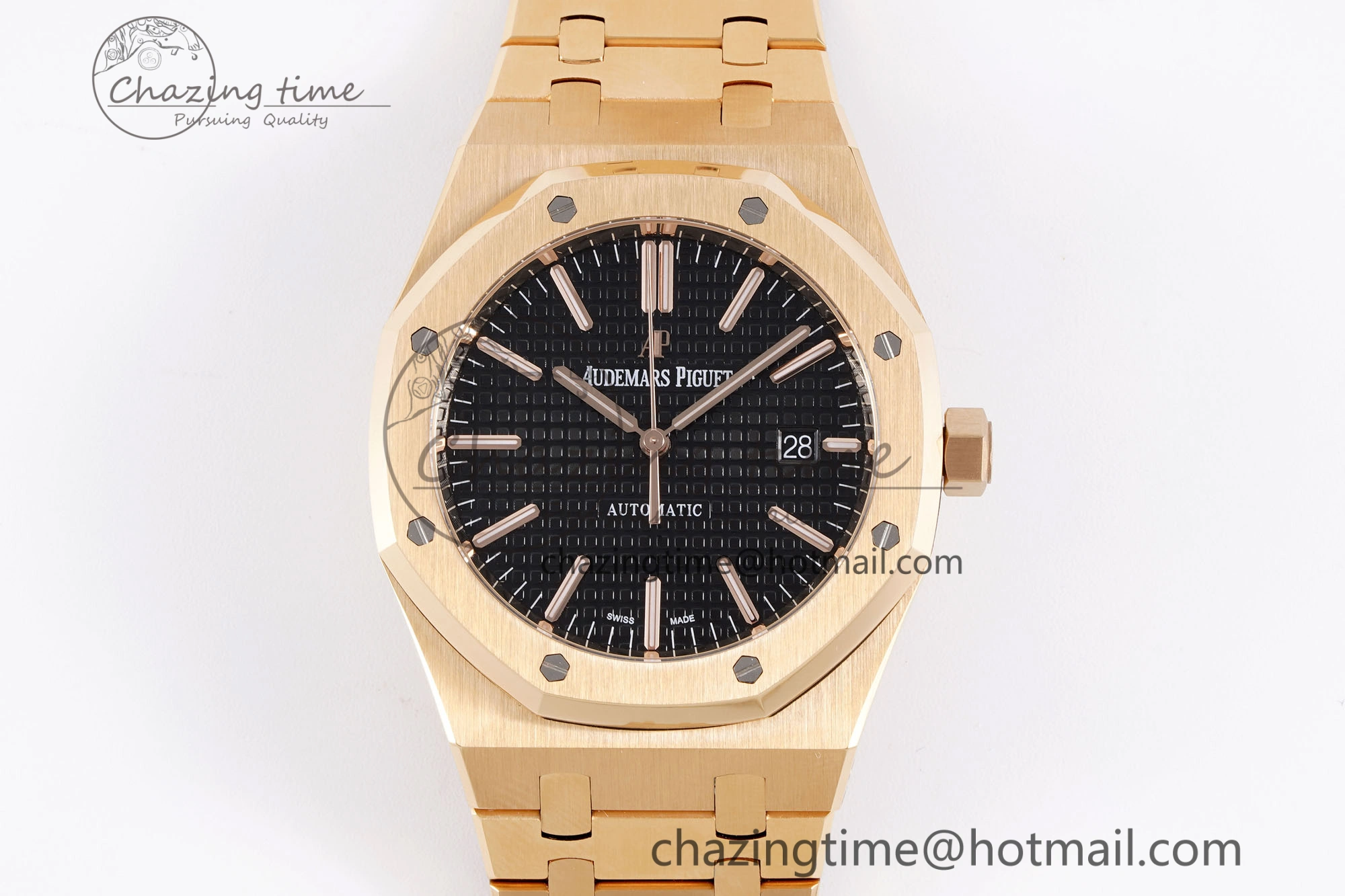 Royal Oak 41mm 15400 RG APSF 1:1 Best Edition Black Textured Dial on RG Bracelet SA3120 Super Clone V3