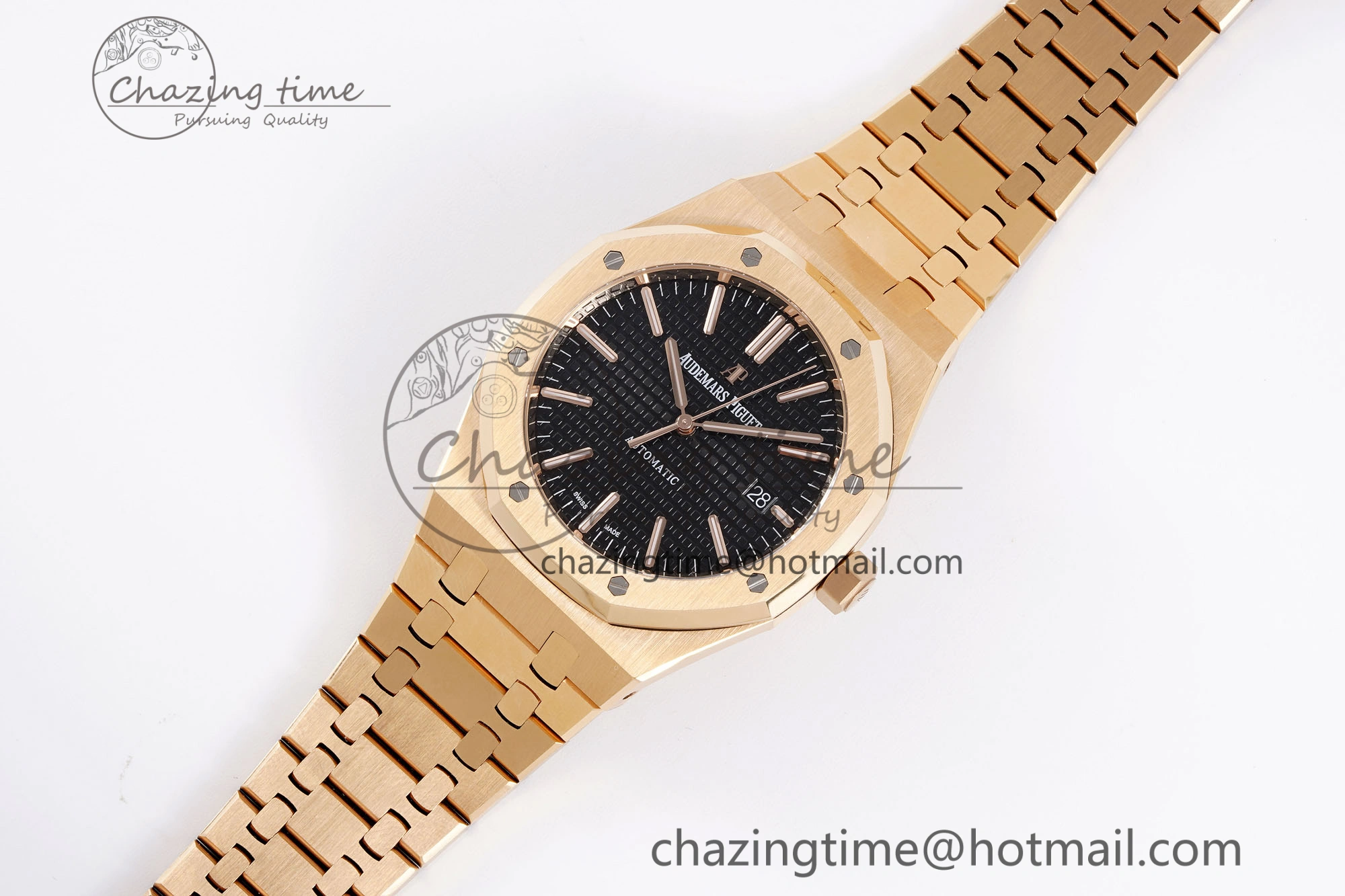 Royal Oak 41mm 15400 RG APSF 1:1 Best Edition Black Textured Dial on RG Bracelet SA3120 Super Clone V3