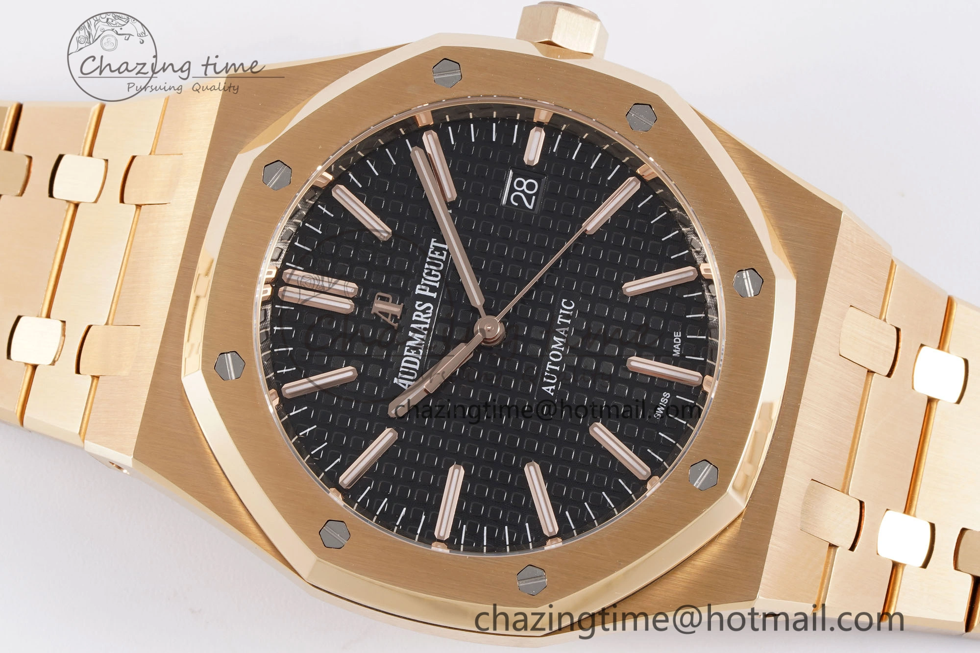 Royal Oak 41mm 15400 RG APSF 1:1 Best Edition Black Textured Dial on RG Bracelet SA3120 Super Clone V3