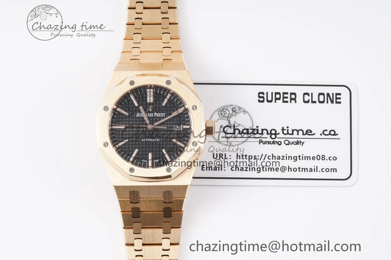 Royal Oak 41mm 15400 RG APSF 1:1 Best Edition Black Textured Dial on RG Bracelet SA3120 Super Clone V3