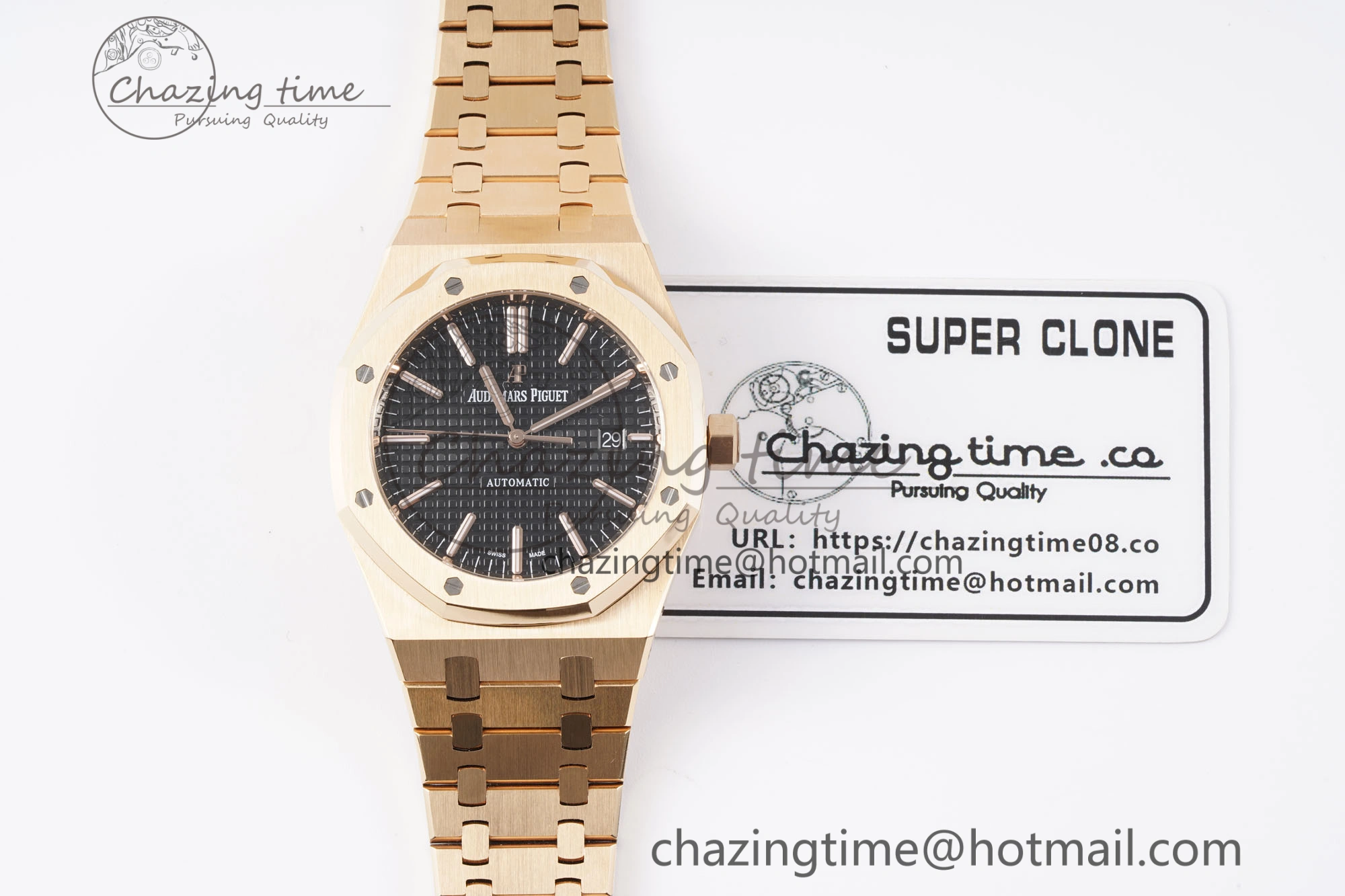 Royal Oak 41mm 15400 RG APSF 1:1 Best Edition Black Textured Dial on RG Bracelet SA3120 Super Clone V3