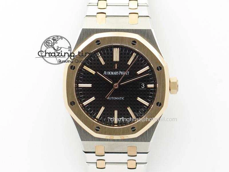Royal Oak 41mm 15400 RG Bezel JF 1:1 Best Edition Black Dial On SS RG Bracelet A3120