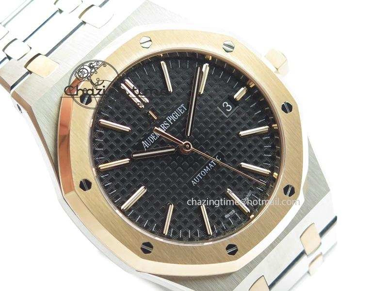 Royal Oak 41mm 15400 RG Bezel JF 1:1 Best Edition Black Dial On SS RG Bracelet A3120