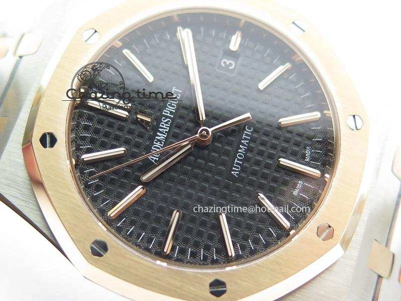 Royal Oak 41mm 15400 RG Bezel JF 1:1 Best Edition Black Dial On SS RG Bracelet A3120