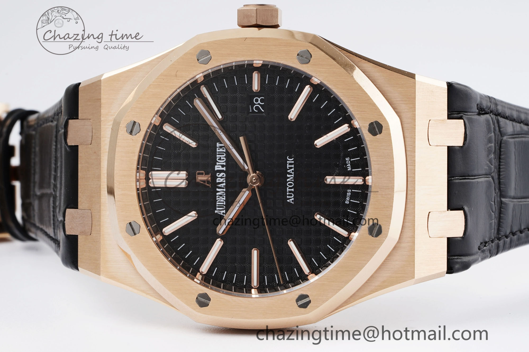 Royal Oak 41mm 15400 RG IPF 1:1 Best Edition Black Textured Dial on Black Leather Strap SA3120 Super Clone