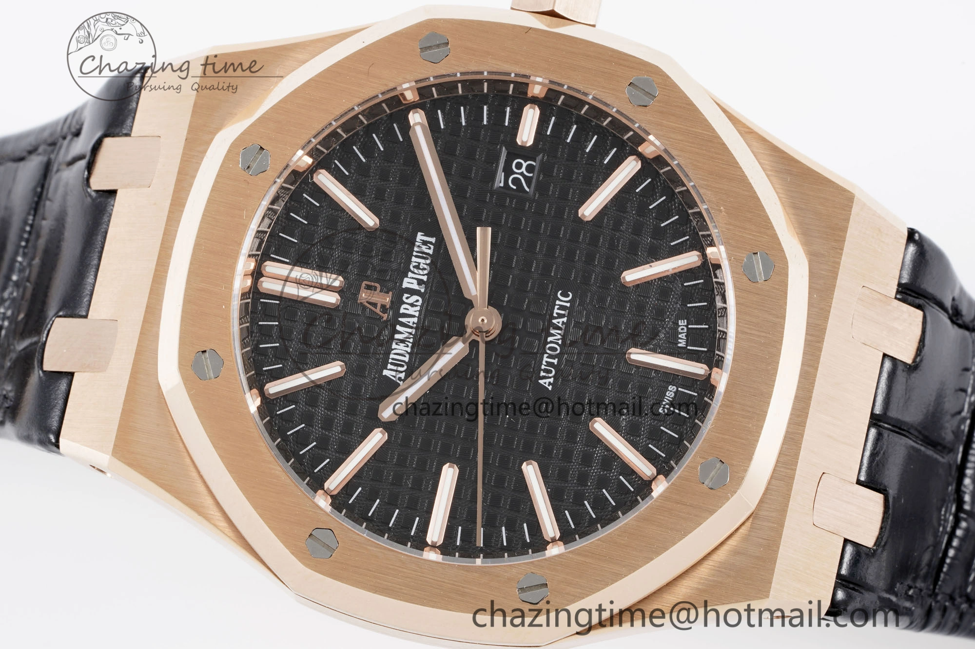 Royal Oak 41mm 15400 RG IPF 1:1 Best Edition Black Textured Dial on Black Leather Strap SA3120 Super Clone
