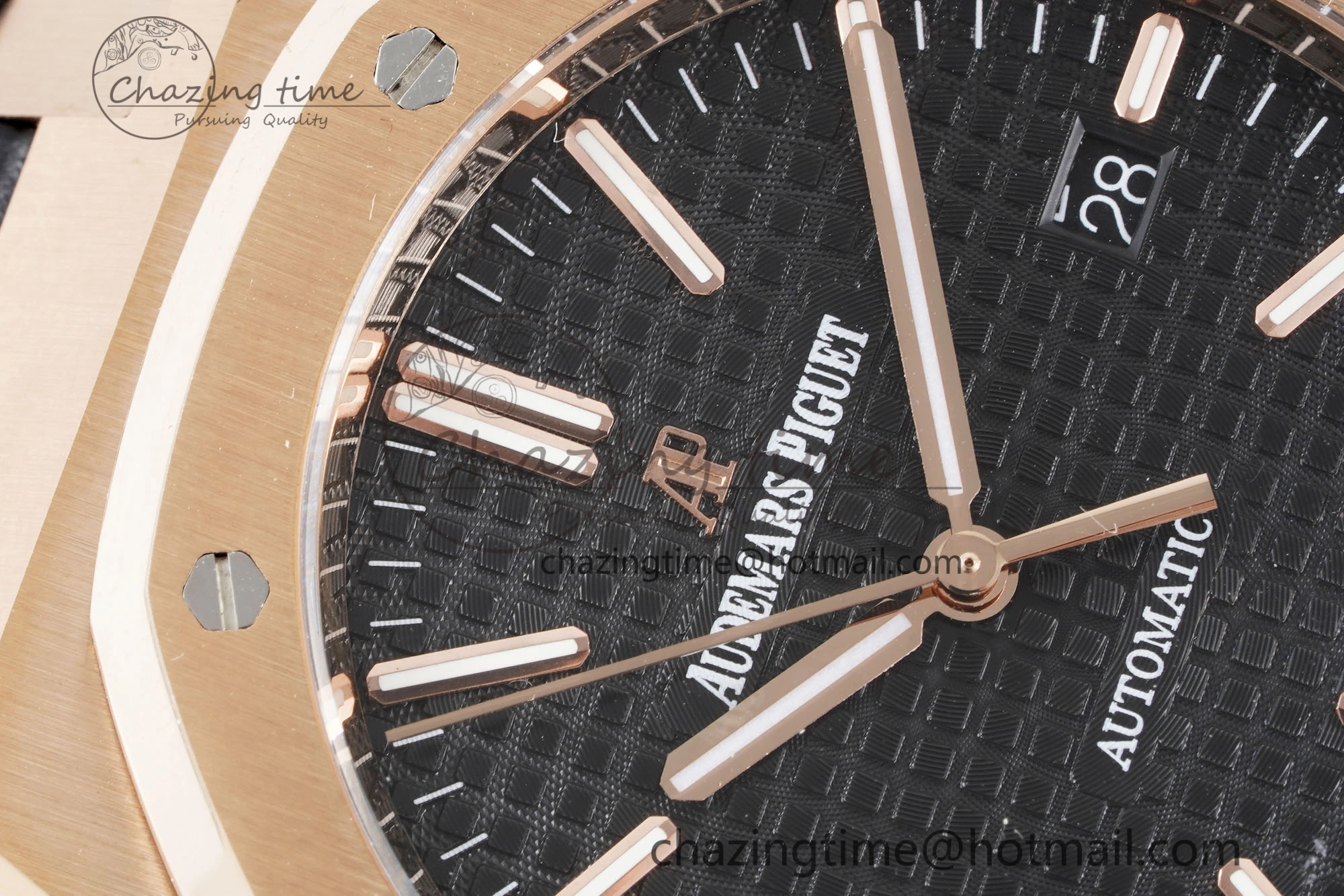 Royal Oak 41mm 15400 RG IPF 1:1 Best Edition Black Textured Dial on Black Leather Strap SA3120 Super Clone
