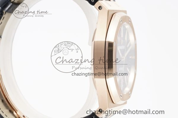 Royal Oak 41mm 15400 RG IPF 1:1 Best Edition Black Textured Dial on Black Leather Strap SA3120 Super Clone