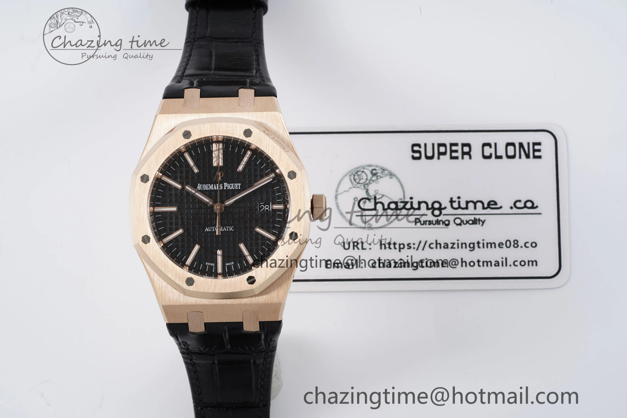 Royal Oak 41mm 15400 RG IPF 1:1 Best Edition Black Textured Dial on Black Leather Strap SA3120 Super Clone