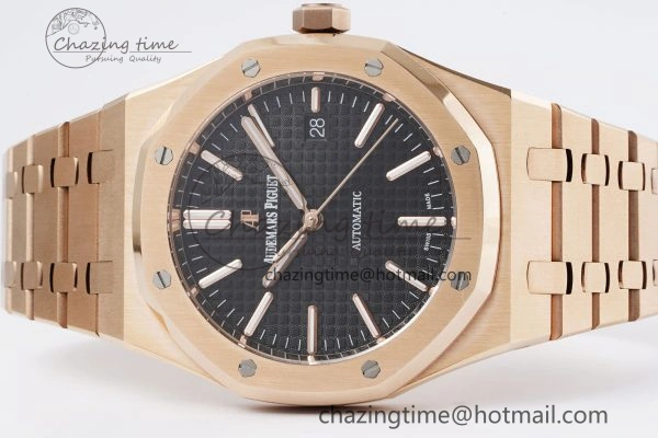 Royal Oak 41mm 15400 RG IPF 1:1 Best Edition Black Textured Dial on RG Bracelet SA3120 Super Clone