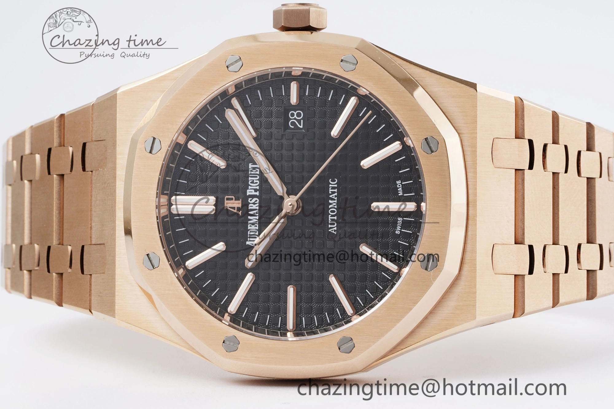 Royal Oak 41mm 15400 RG IPF 1:1 Best Edition Black Textured Dial on RG Bracelet SA3120 Super Clone