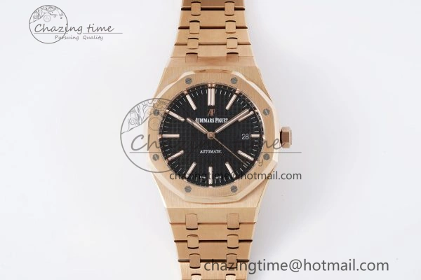 Royal Oak 41mm 15400 RG IPF 1:1 Best Edition Black Textured Dial on RG Bracelet SA3120 Super Clone