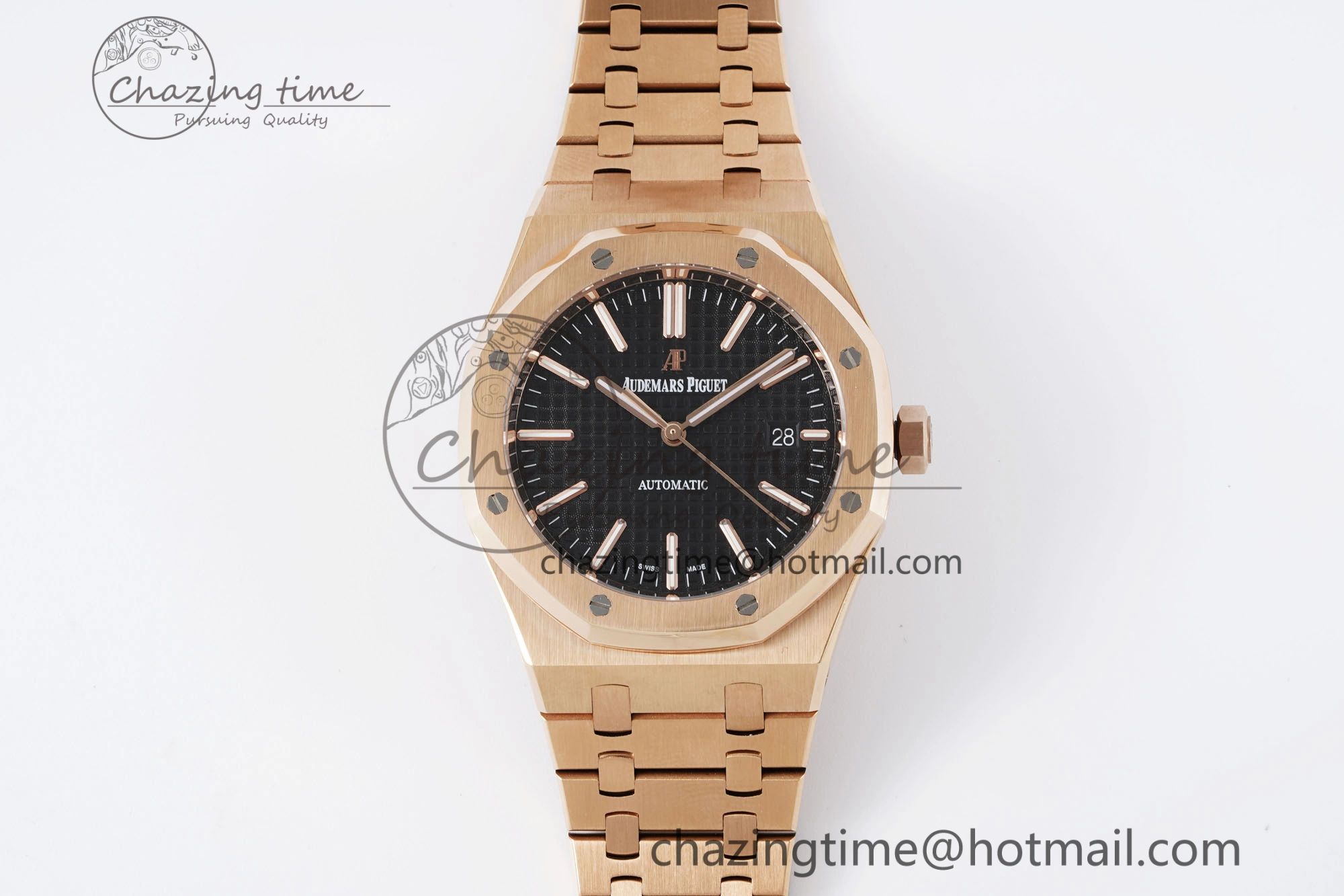 Royal Oak 41mm 15400 RG IPF 1:1 Best Edition Black Textured Dial on RG Bracelet SA3120 Super Clone