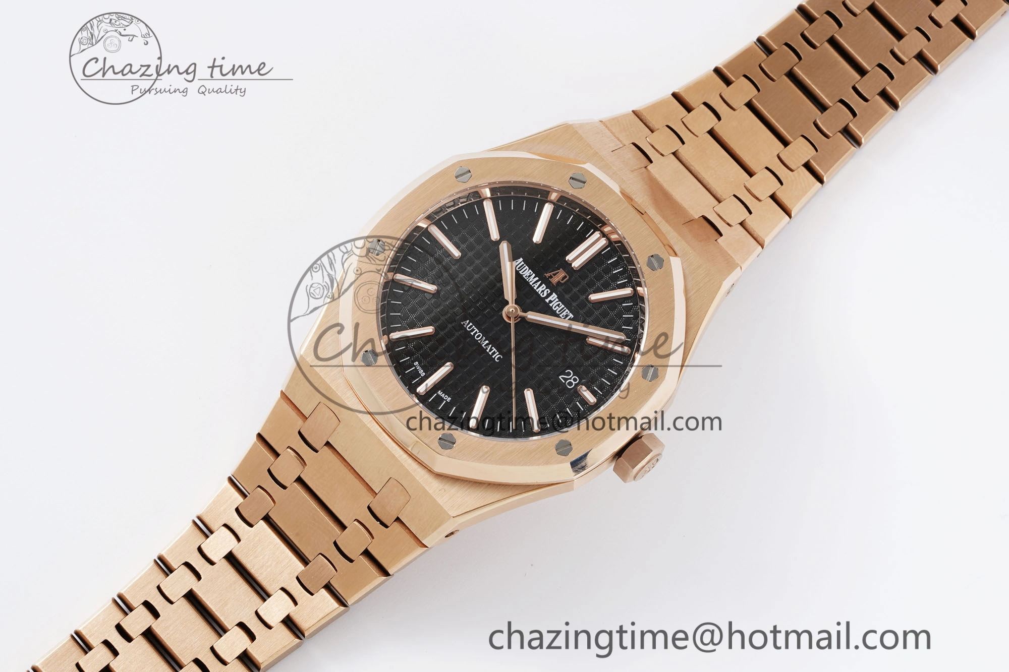 Royal Oak 41mm 15400 RG IPF 1:1 Best Edition Black Textured Dial on RG Bracelet SA3120 Super Clone