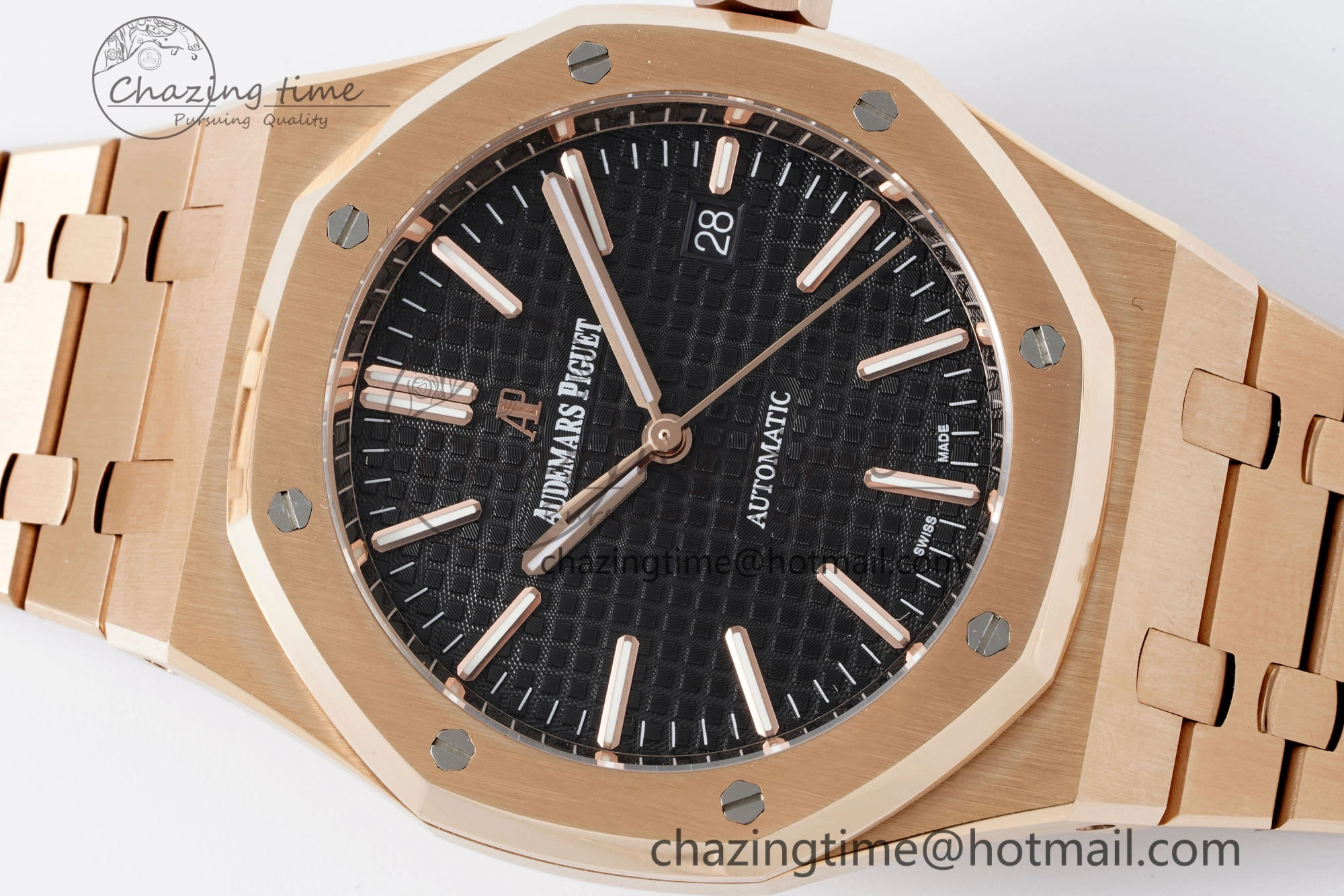 Royal Oak 41mm 15400 RG IPF 1:1 Best Edition Black Textured Dial on RG Bracelet SA3120 Super Clone
