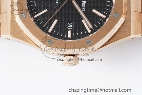 Royal Oak 41mm 15400 RG IPF 1:1 Best Edition Black Textured Dial on RG Bracelet SA3120 Super Clone